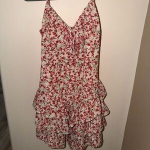 Forever 21 Floral Tie-Strap Mini Dress - Red on Cream